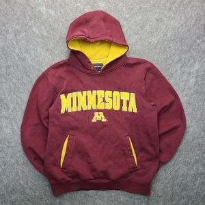 Vtg Champs University Minnesota Hoodie Mens S Red‎ Gold Embroidered Spelled Out